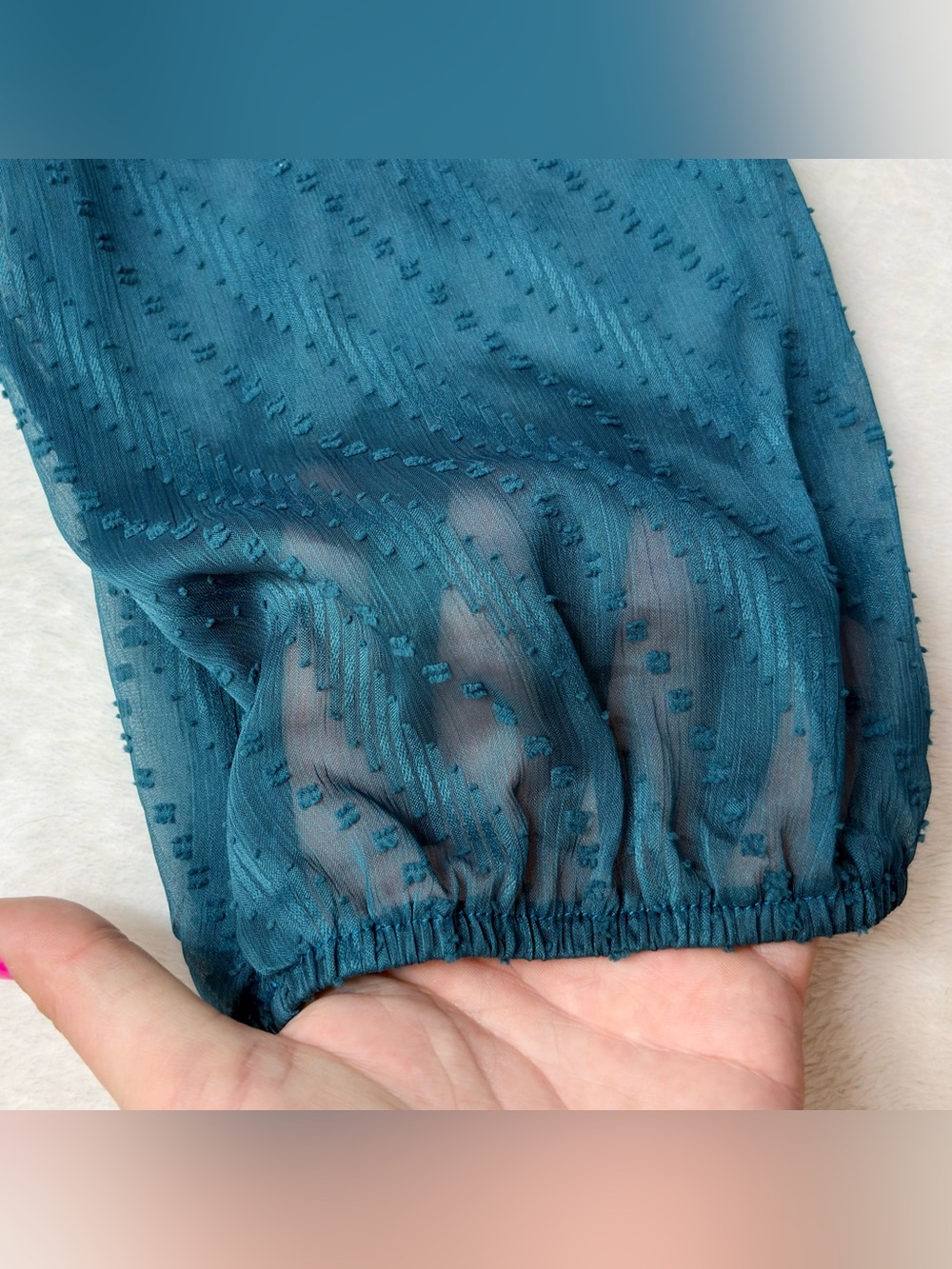 Everly Teal Textured Dress Semi Sheer Sleeves Knee Length Size L - Picture 5 of 10